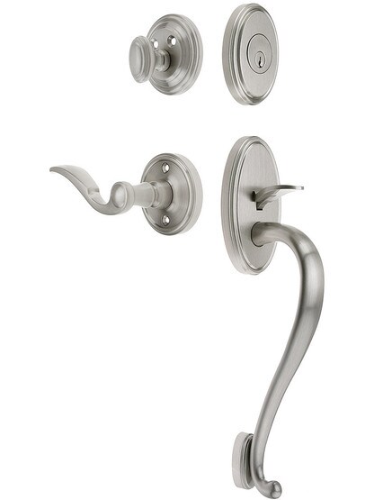 Georgetown Entry Lock Set in Satin Nickel Finish with Right-Handed Bellagio Lever and